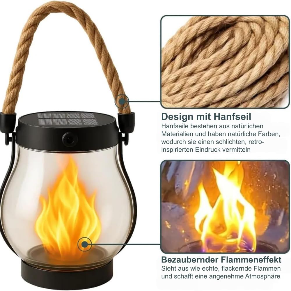 Klynero Solar-Laterne mit Flammeneffekt, USB - Aufladung, für Außen Halloween Dekoration
