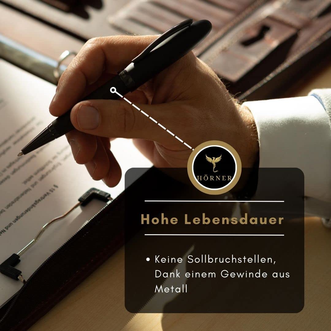 Hörner Imperius I Premium Kugelschreiber I Edle Geschenk-Box I Schreibfarbe Blau I Drehkugelschreiber I Hochwertiges Etui I Schwarzer Holzkugelschreiber I Stift für Männer und Frauen