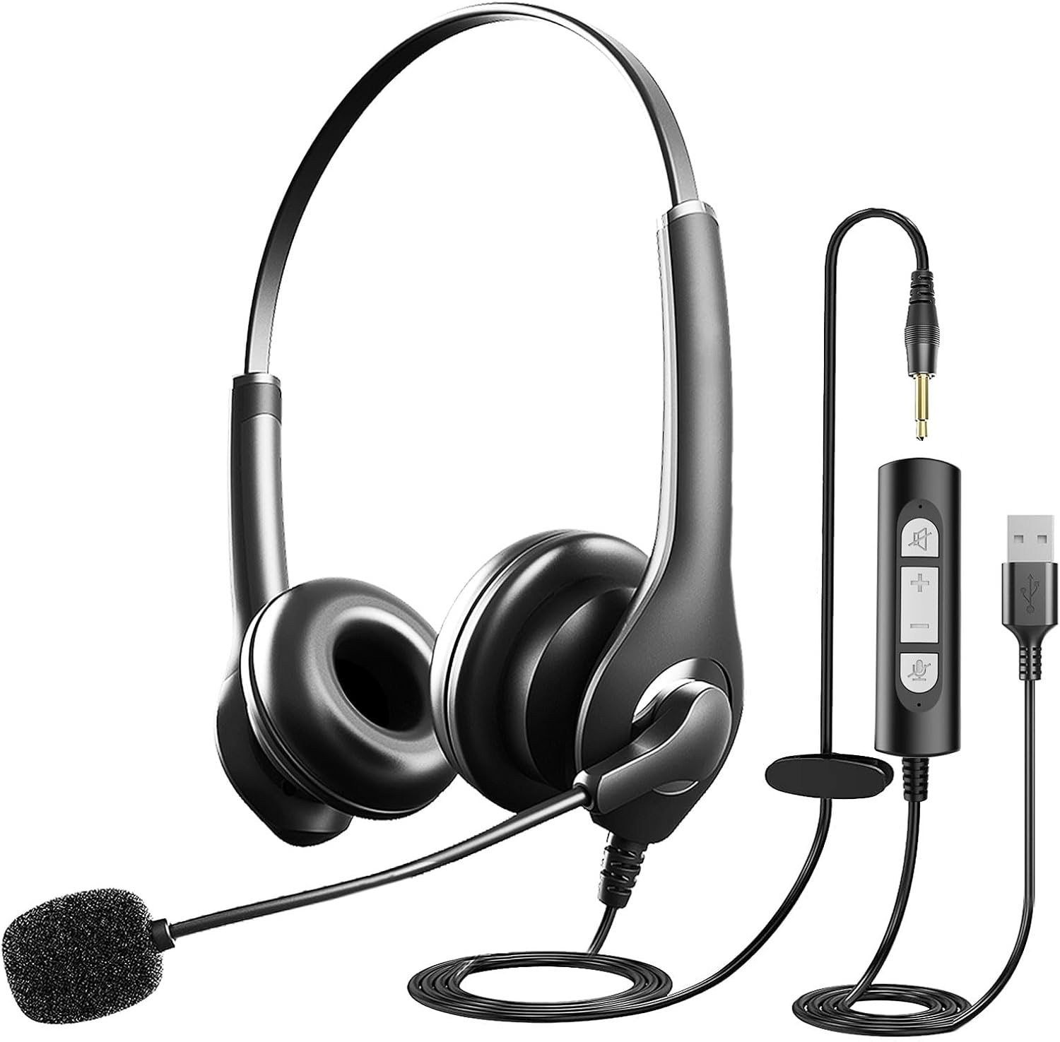 Auriculares estéreo con cable USB de 0.138 in 2 en 1 con micrófono de cristal, cancelación de ruido, control de volumen, botón de silencio para el hogar, oficina, auriculares binaurales para centro de llamadas, computadora, iPad, zoom, Skype, seminario web Colombia