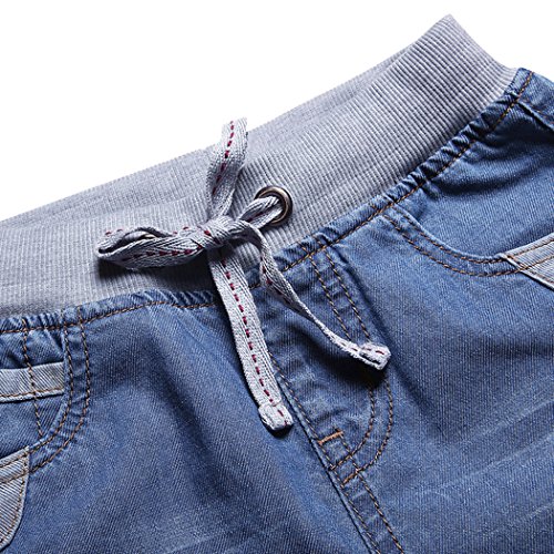 JiaYou Child Boy Mid Waist Elastic Straight Stretch Summer Capris Cropped Denim Jeans Shorts3