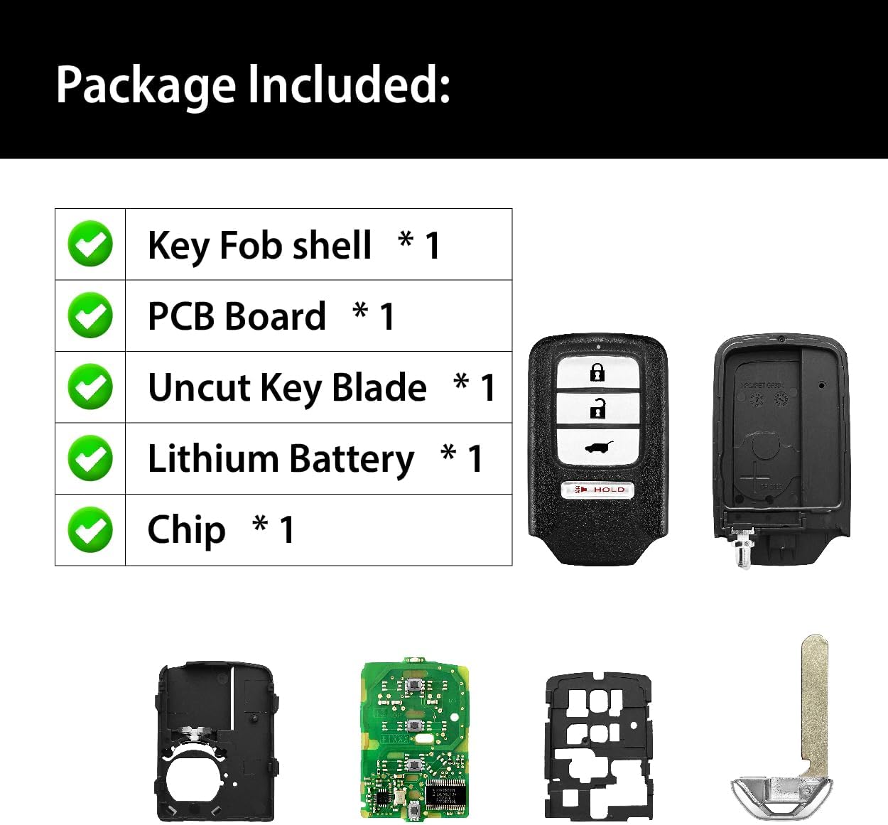 Replacement for 2017 2018 2019 2020 Honda Civic Odyssey Pilot LX CR V Key Fob Remote Control KR5V2X 4 Buttons 433MHz
