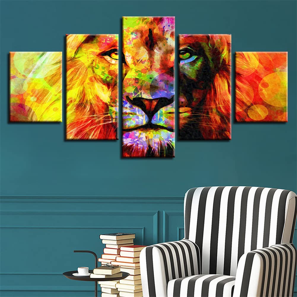 Peinture diamant lion coloré en kit complet grand format avec strass ronds pour mosaïque broderie