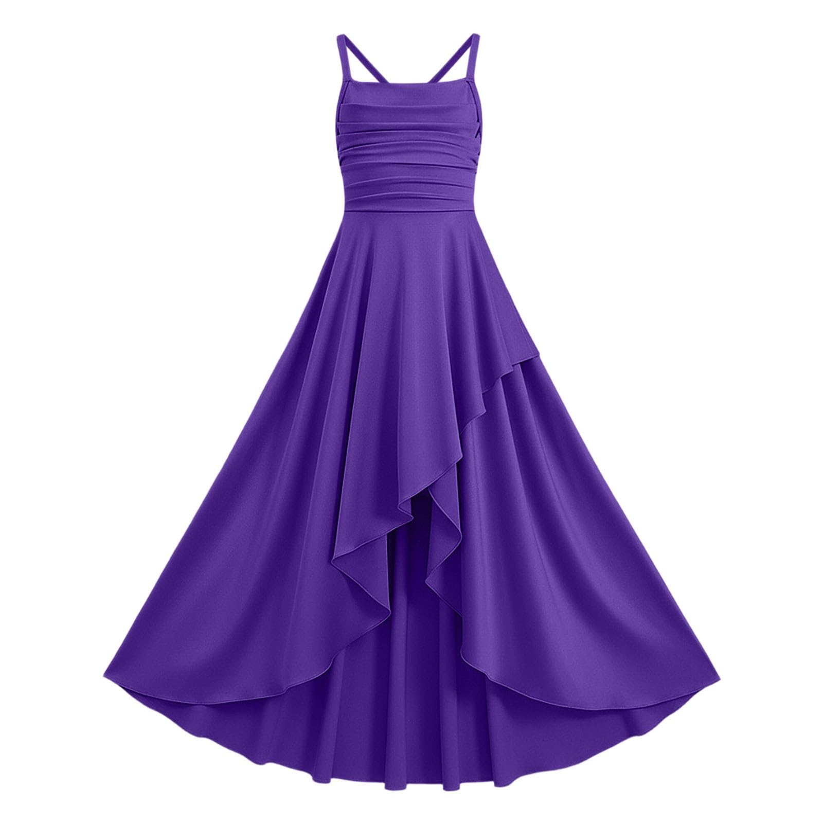 Generico Abito Damigella Bambina - Comunione Cerimonia Tulle Pizzo Chiffon Dress Senza Maniche Estivo Elegante Principessa Matrimonio Nozze Lungo Abito Damigella D’Onore Backless Linea A Vestito