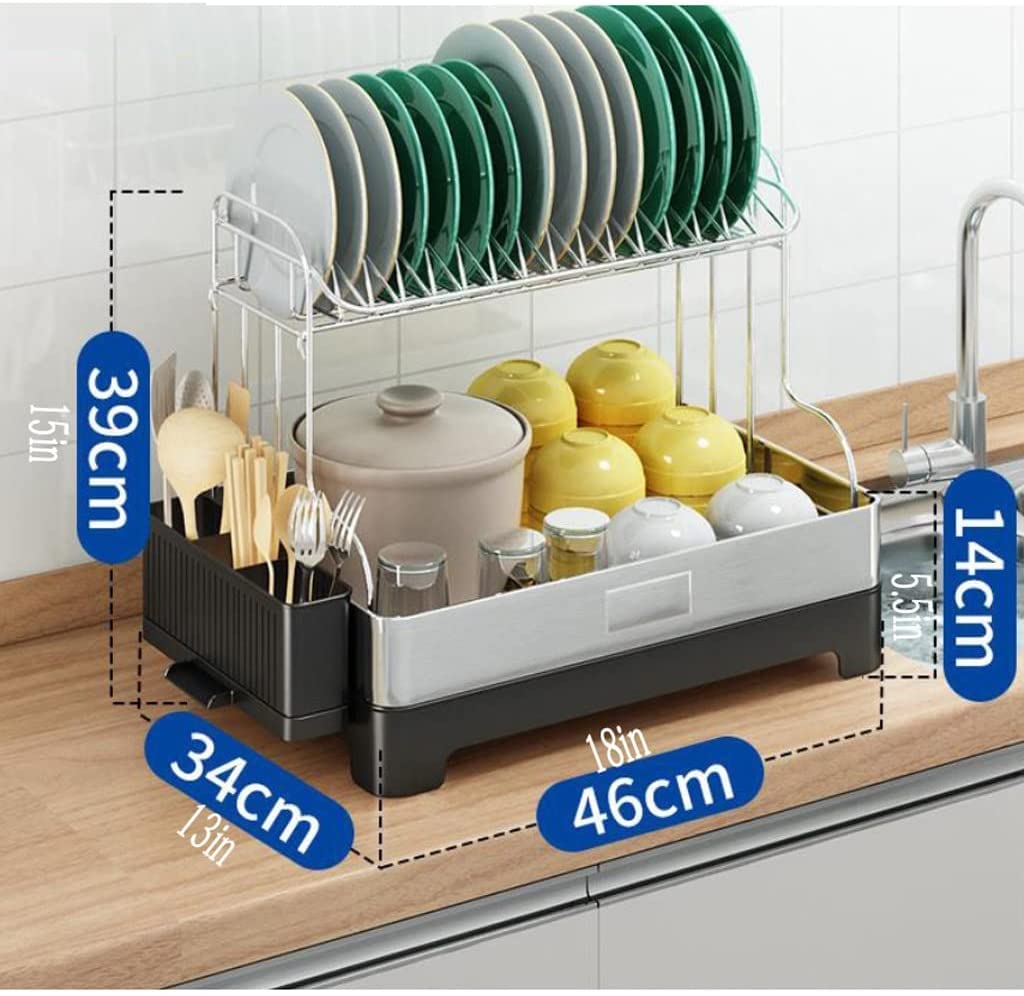 Organisateur de comptoir de Cuisine Égouttoir à Vaisselle de comptoir de Cuisine, égouttoir à Vaisselle Polyvalent à 2 Niveaux avec Support d'ustensiles de Drainage d'installation Facile