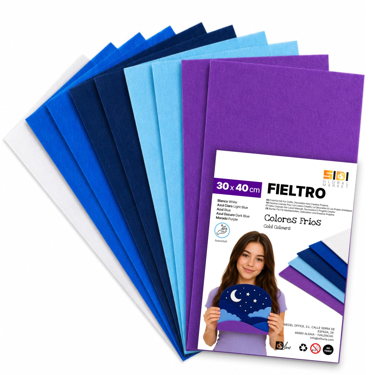 SIDI Feutrine Pack Couleurs Froides 40 Feuilles 40x30 Tissu Loisirs Créatifs DIY