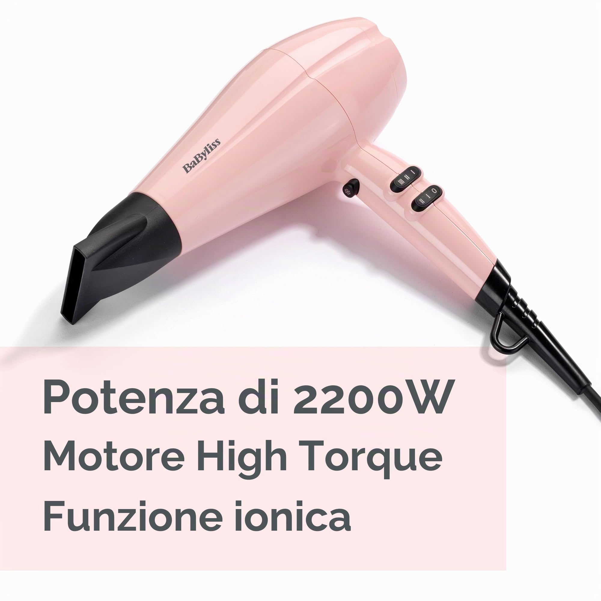 BaByliss 5337PRE Asciugacapelli Rose Blush 2200W, Leggero, Funzione Ionica Anti-Crespo e tecnologia Titanium Ceramic, con Concentratore