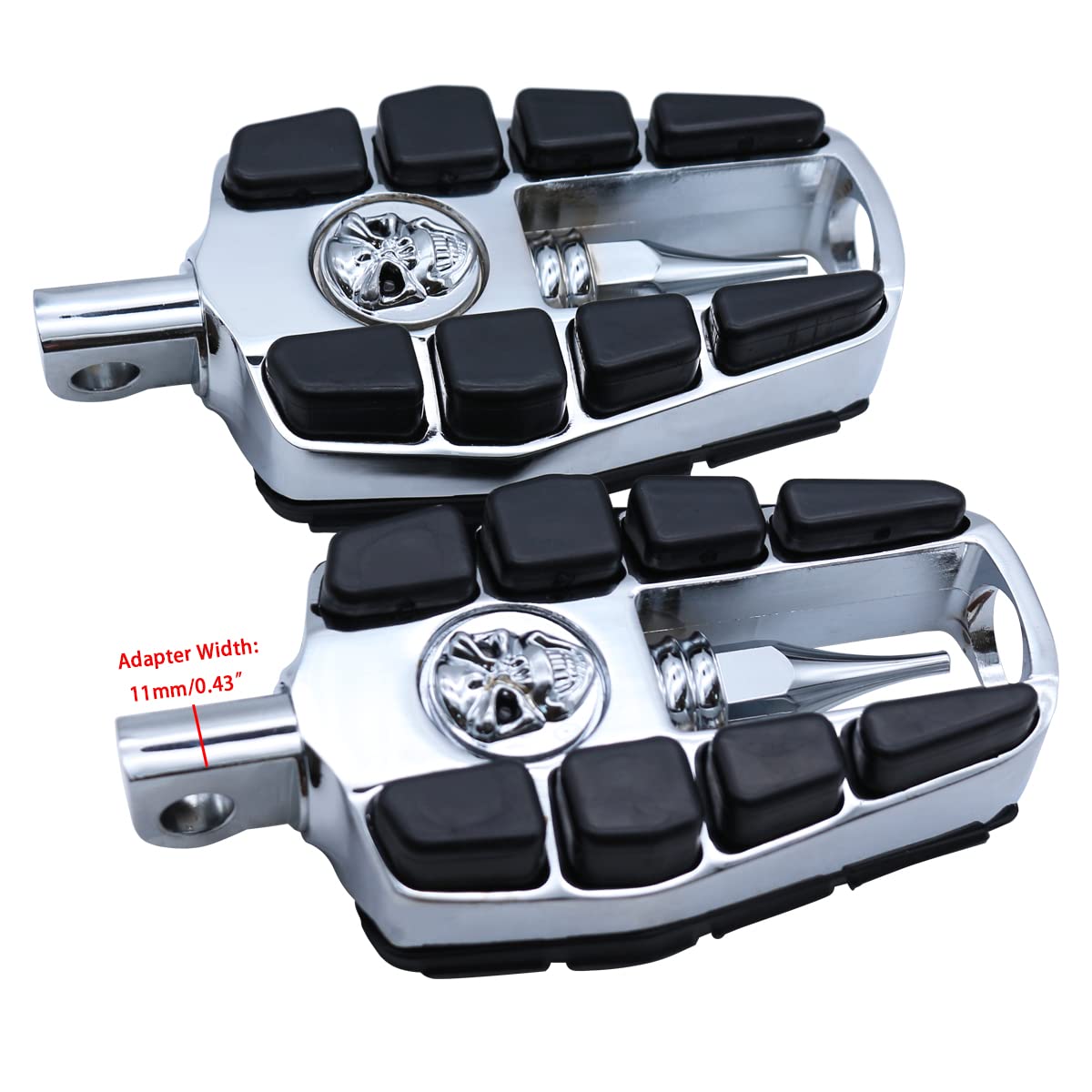 FATECIM Motorcycle Skull Mini Floorboards Foot Pegs Pedals Rests with Male Mount Adapters for Harley Dyna Fat Bob Touring Road Glide Street Glide Sportster 883 Fat Boy Chrome
