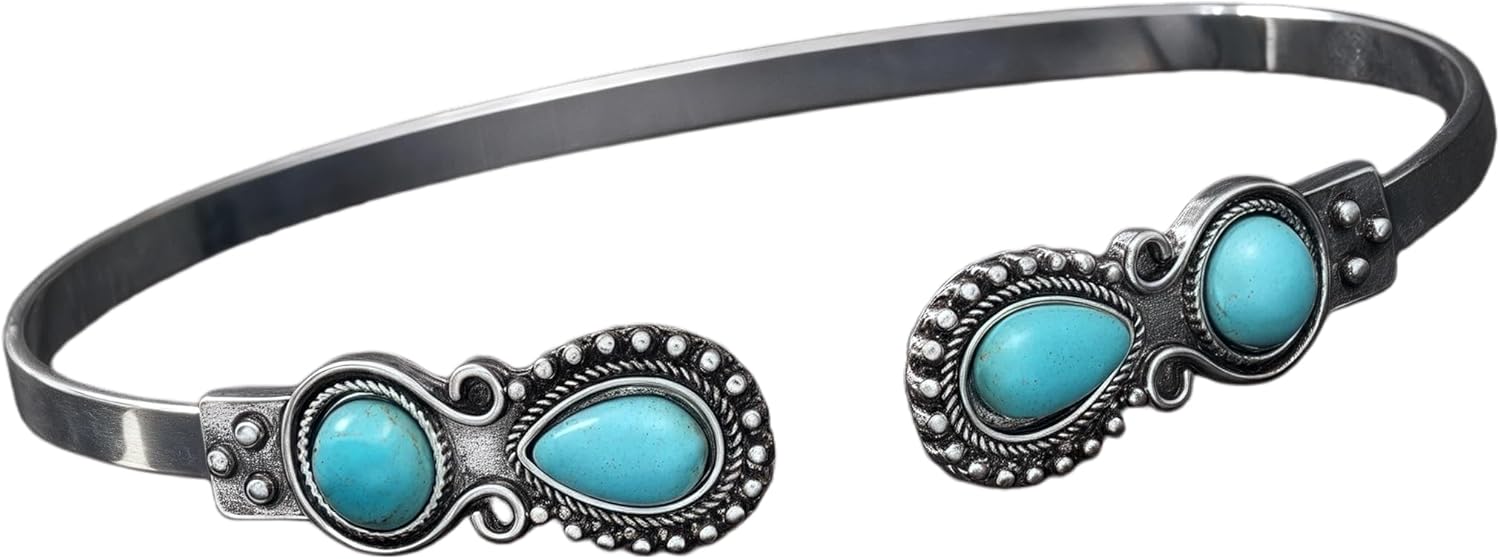 Turquoise Bangle Bracelet for Women 925 Sterling Silver Genuine Turquoise Open Cuff Bracelet Adjustable Hand Stackable Vintage Natural Stone Jewelry Gifts for Her