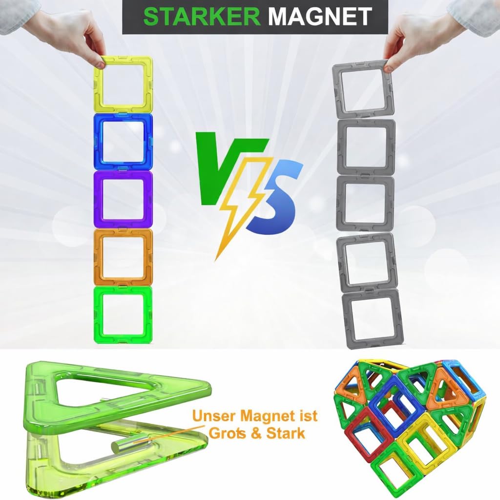 Magnetische Kachel-Bausteine Spielzeug – STEM Pädagogische Magnetblöcke für Kinder, Kreatives Vorschul-Lernen Sensorik Montessori Magnetspielzeug für Jungen & Mädchen ab 3 Jahren – 94 Stück