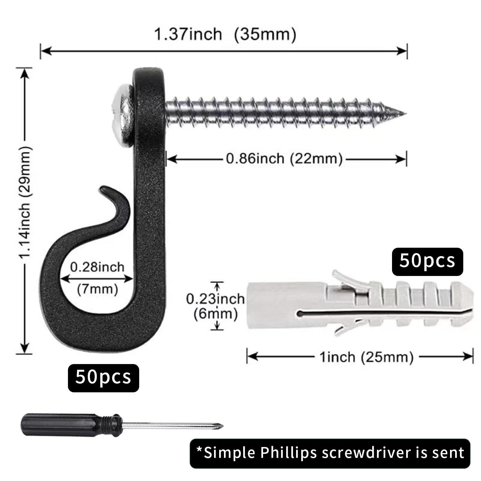 50 Pack Q-Hanger Screw in Hooks, Screw Hooks with Safety Buckle for Outdoor Lights Fence Hooks - Image 2
