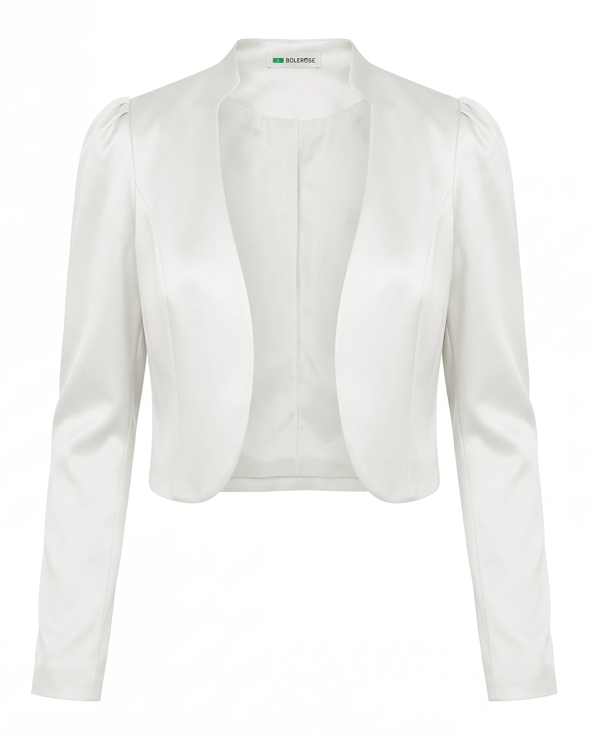 Bolerose formal Satin Langen Ärmel Bolero Jacke (Elfenbein, XL)