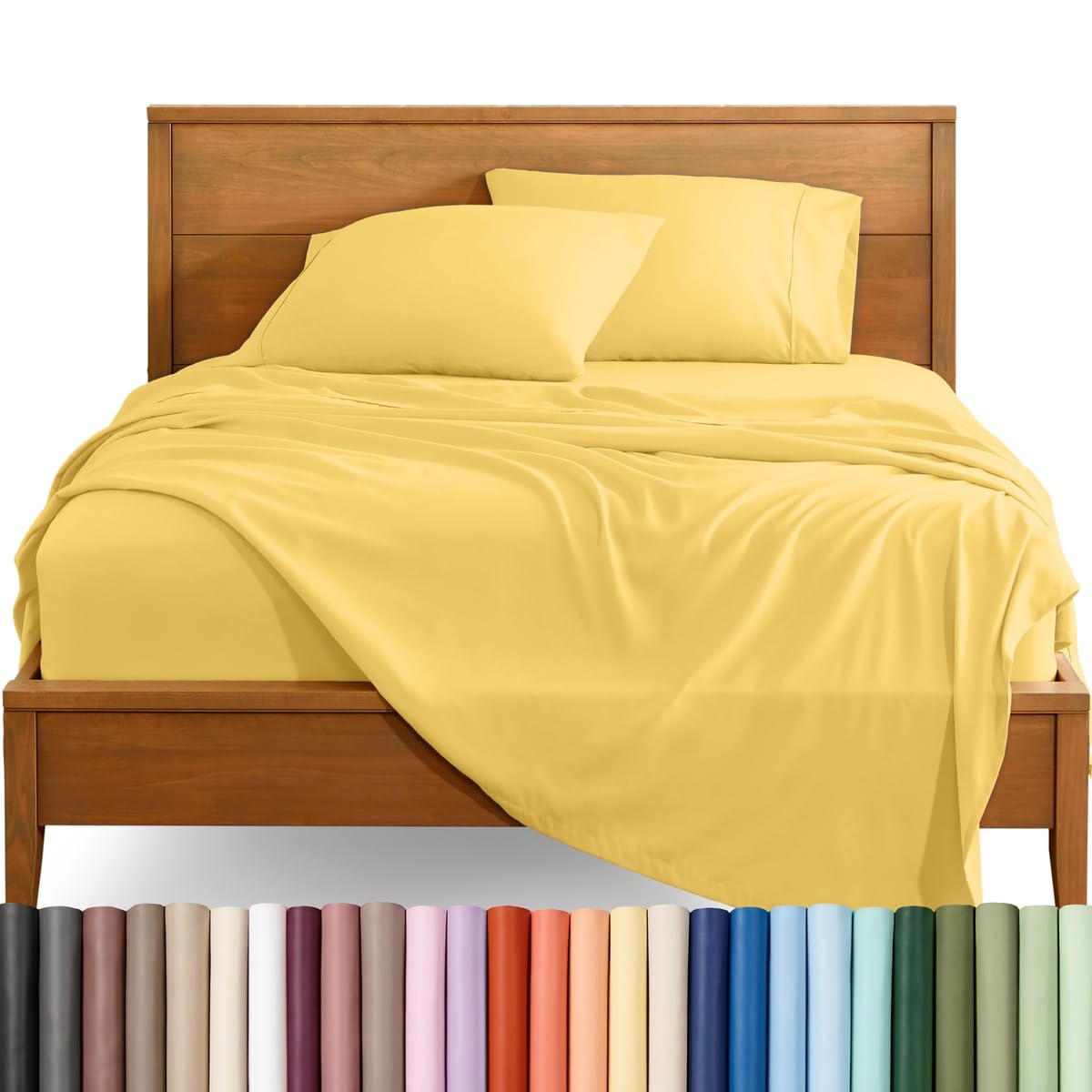 Bare Home Sheet Set - 1800 Ultra-Soft (Split Head Flex King, Lemon Drop) — image 1