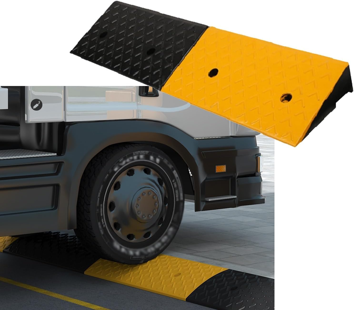 Rampe de trottoir en caoutchouc haute densité 99.4 cm pour franchissement sécurisé