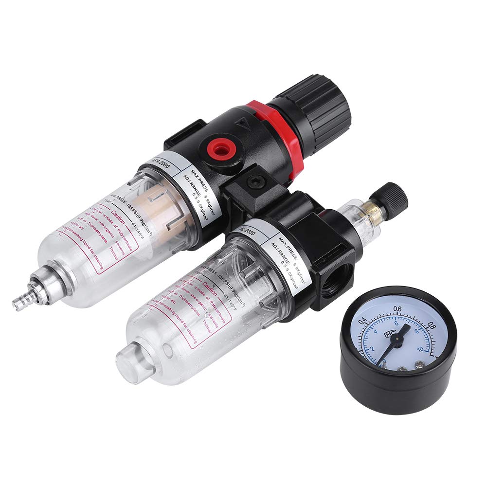 Air Filter Regulator，1/4'' Air Filter Regulator Lubricator Water Pressure Compressor Moisture Trap Oil Separator
