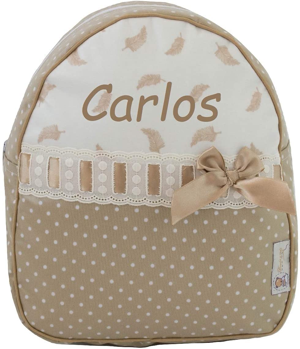 Zaino o zainetto per bambini PERSONALIZZATO con il NOME RICAMATO. Bombay: Vari colori disponibili (Camel)