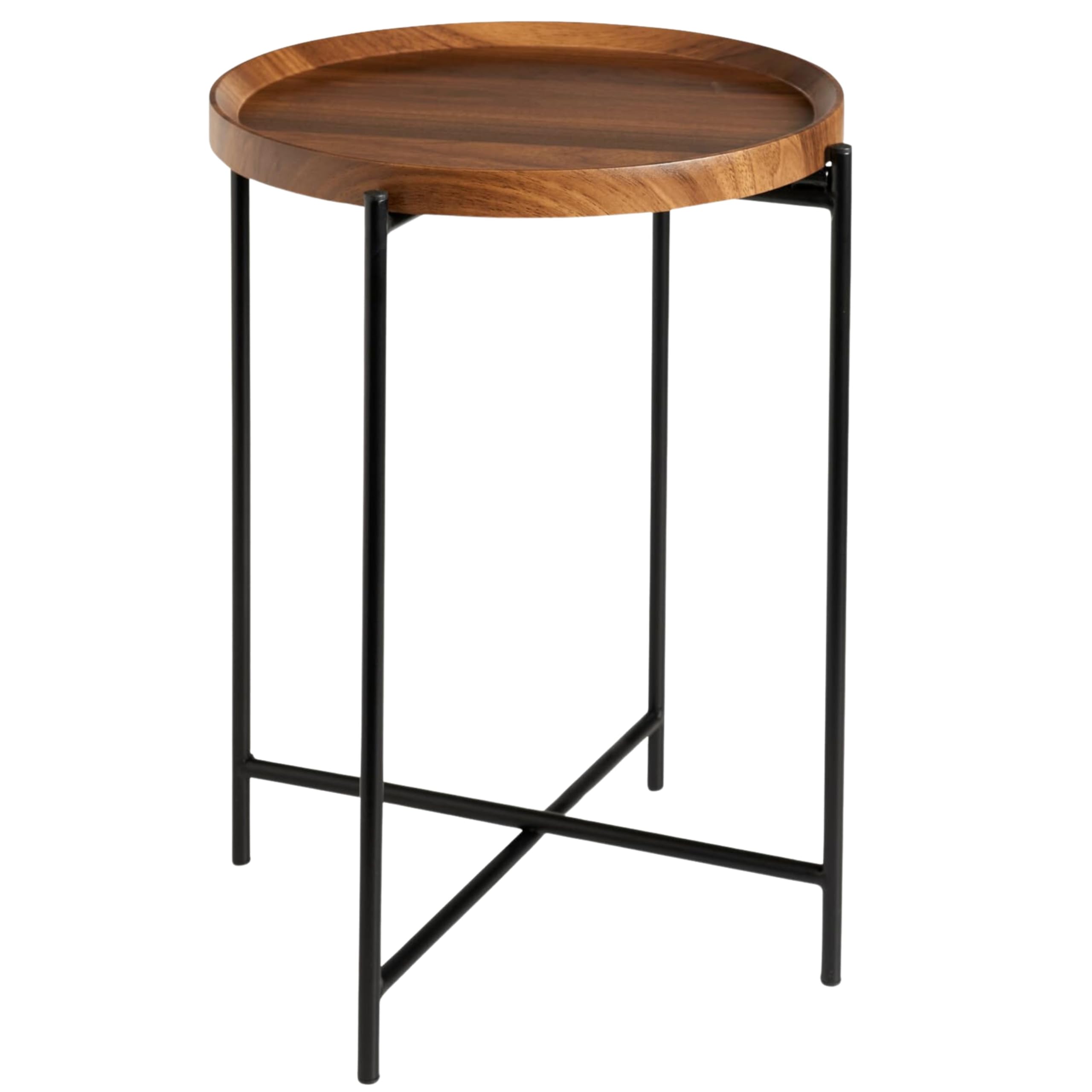 AAMEN Folding Side Table With Removable Wood Tray - Metal End Table For Living Room Bedroom Balcony Office Decoration - Round Coffee Table - Bed Side Table - Sofa Side Table, (37.5x47.5cm)