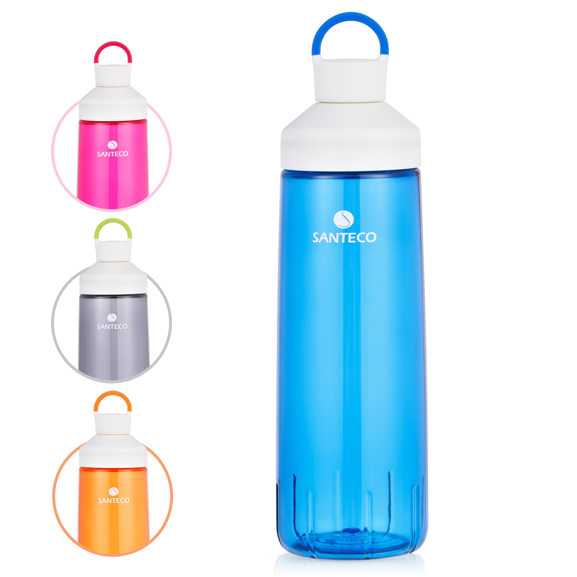 SANTECO Water Bottles, Reusable Wide Mouth Sports Bottle, Easy to Clean BPA Free Tritan, Double Wall Insulated Light Weight Bottles with Handle for Daily Fitness, Gym, Running, Hiking