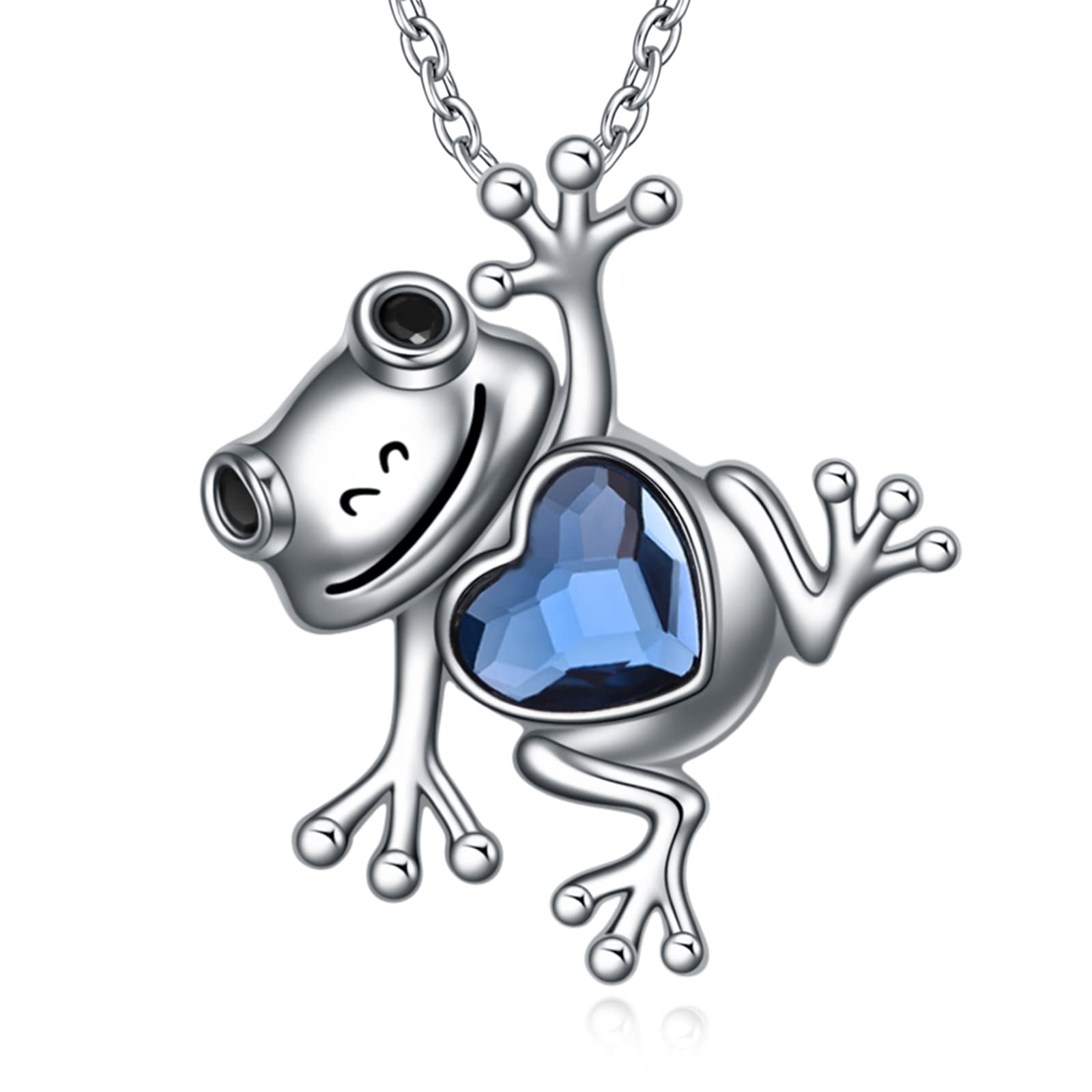 Axeluna Frosch-Halskette für Damen, 925er Sterlingsilber, Frosch-Anhänger mit Herz-Kristallkette, Schmuck, Geschenke für Frauen