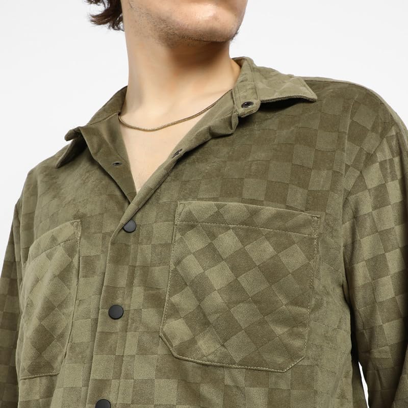 Image of CAHOOT Men's Shacket for Casual Wear | Spread Collar | Long Sleeve | Button Closure | Overshirt /Shacket Crafted with Comfort Fit for Everyday Wear