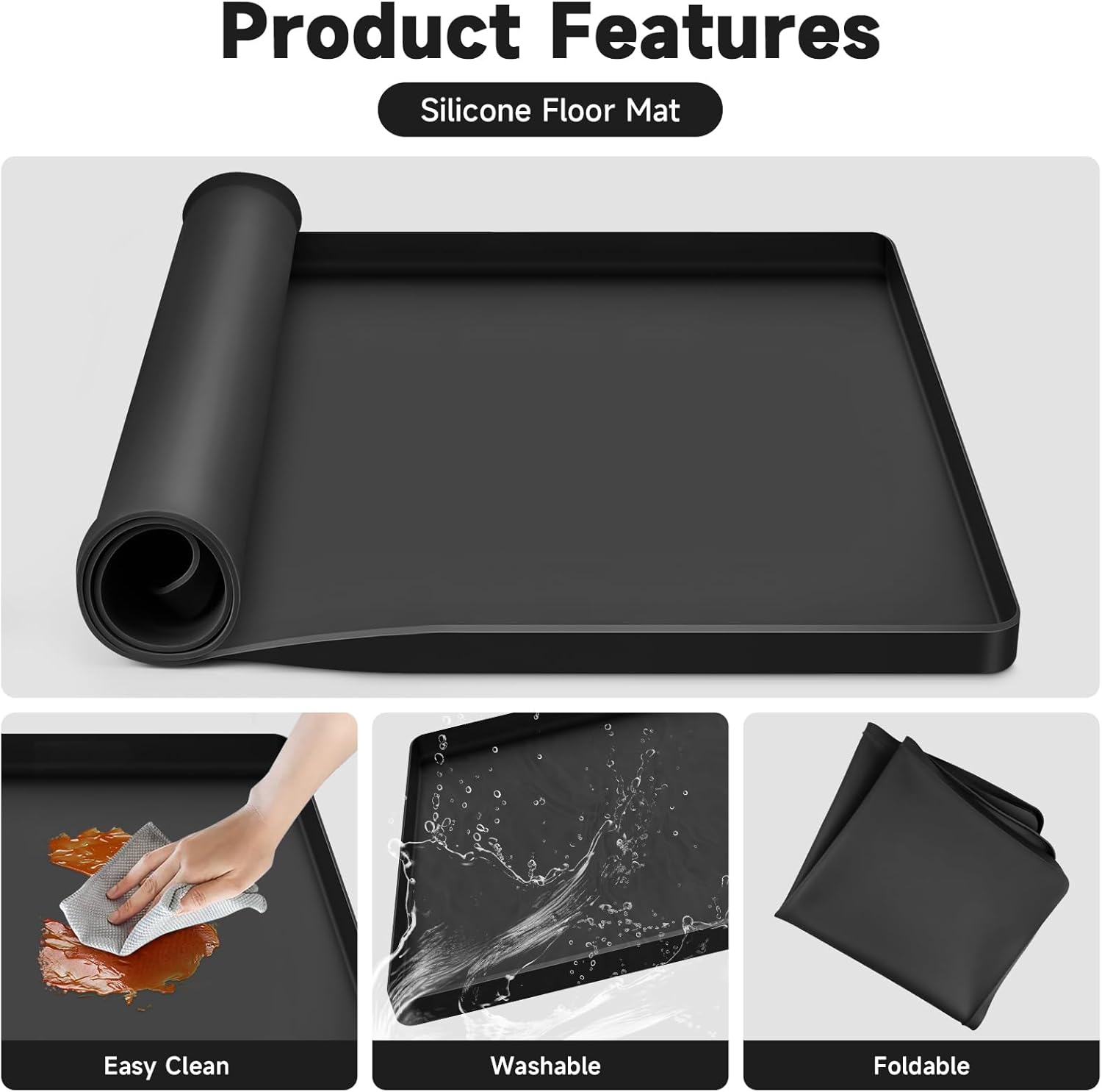 Washing Machine Drain Pan Silicone Mat 27x27 Inch 2 Pack, Washer Drain Pan with 0.79" Raised Edges, Leak-Proof Non-Slip Waterproof Drip Tray, Anti-Vibration Floor Protector, Black