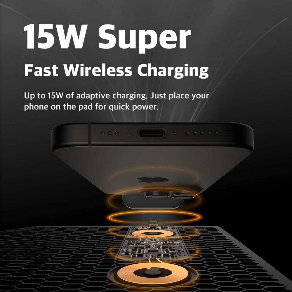 POUT Tappetino per mouse H3 PRO Dual Qi Wireless Charging - Doppio caricabatterie wireless veloce - per MacBook, laptop e scrivania - Ricarica iPhone, Airpods, Samsung Galaxy e altro (nero freddo)