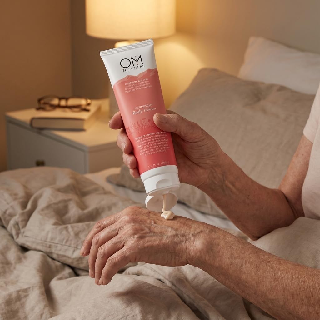 OM Botanical Magnesium Body Lotion | No Sting, No Itch | Ultra-Hydrating Organic Body Butter & Magnesium Cream for Hands, Feet & Body | Fast-Absorbing, All-Natural Relief in a 150ml Eco-Friendly Tube