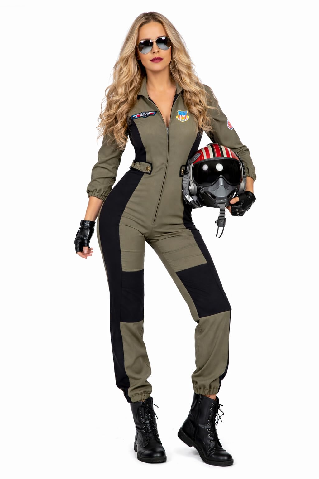 MIMIKRY Damen-Kostüm Kampfjet Pilotin inkl. Brille Kampffliegerin Piloten-Overall Jetpilotin Kampfpilotin Flieger Army