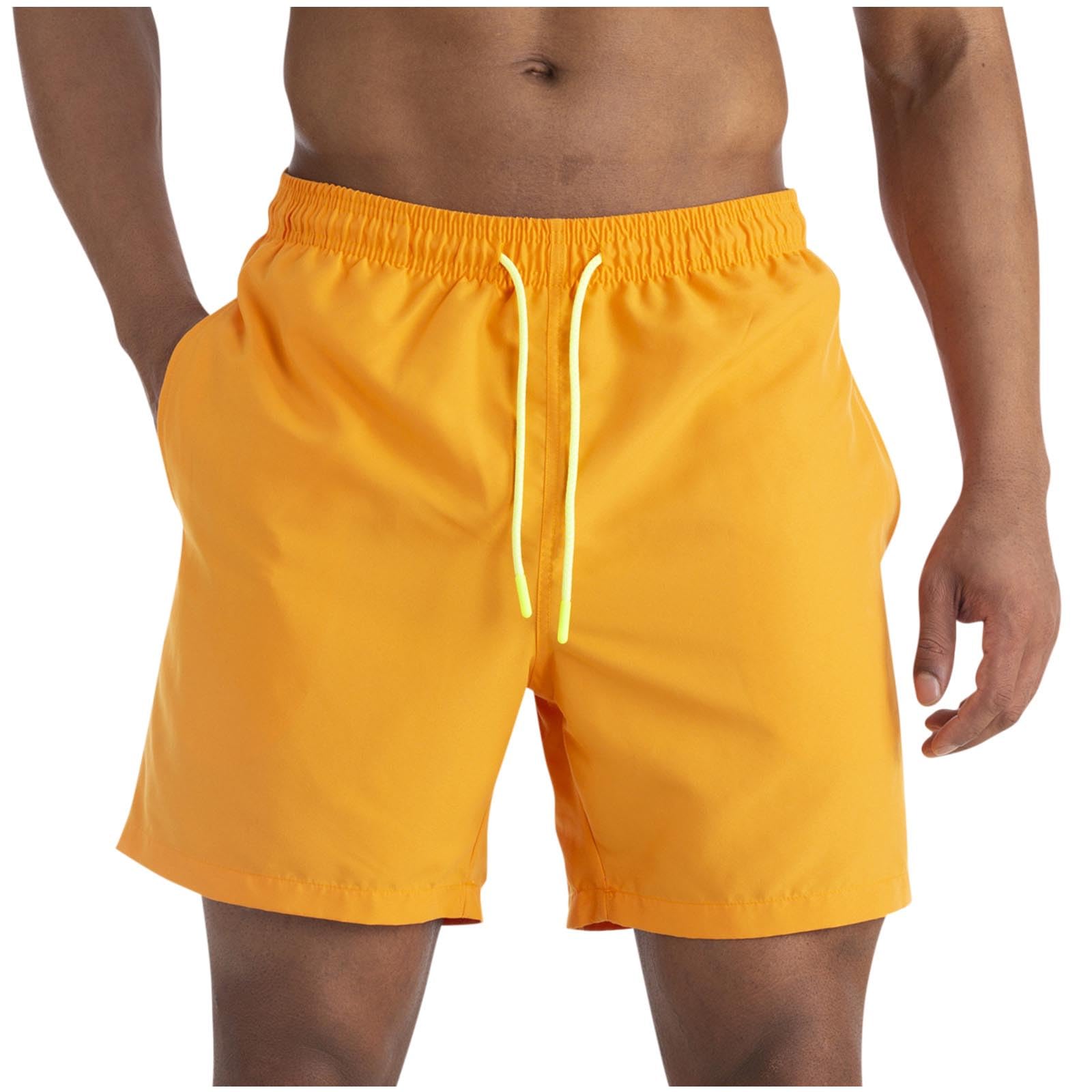 Shorts Herren Sommer Kurze Hosen Schnelltrocknend Laufhose Kurz Casual Fitness Outdoorshorts Arbeitshose Herrenshorts mit Kordelzug Elastische Taille Freizeitshorts Gelb XXL