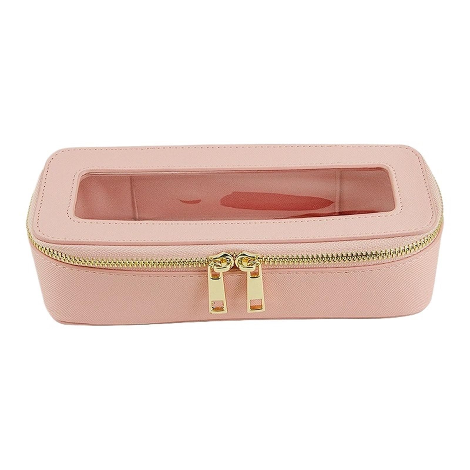 Skórzana kosmetyczka podróżna Kolorowa, przenośna, przezroczysta kosmetyczka z PVC(1 Pink)