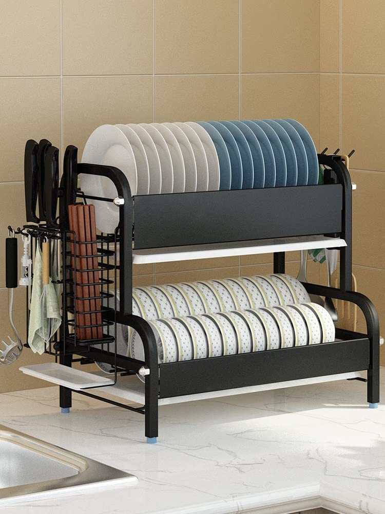 Ociekacz na Naczynia Ociekacz Do Naczyń Ze Stali Nierdzewnej Półka Do Organizacji Kuchni I Wyjmowany Zestaw Ociekaczy Suszarka do Naczyń (Color : Svart, Size : 2 tier)