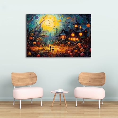 Miniatura 3 de Impresiones en lienzo de noche de Halloween, arte de pared e imágenes espeluznantes de 12 x 18 pulgadas enmarcadas