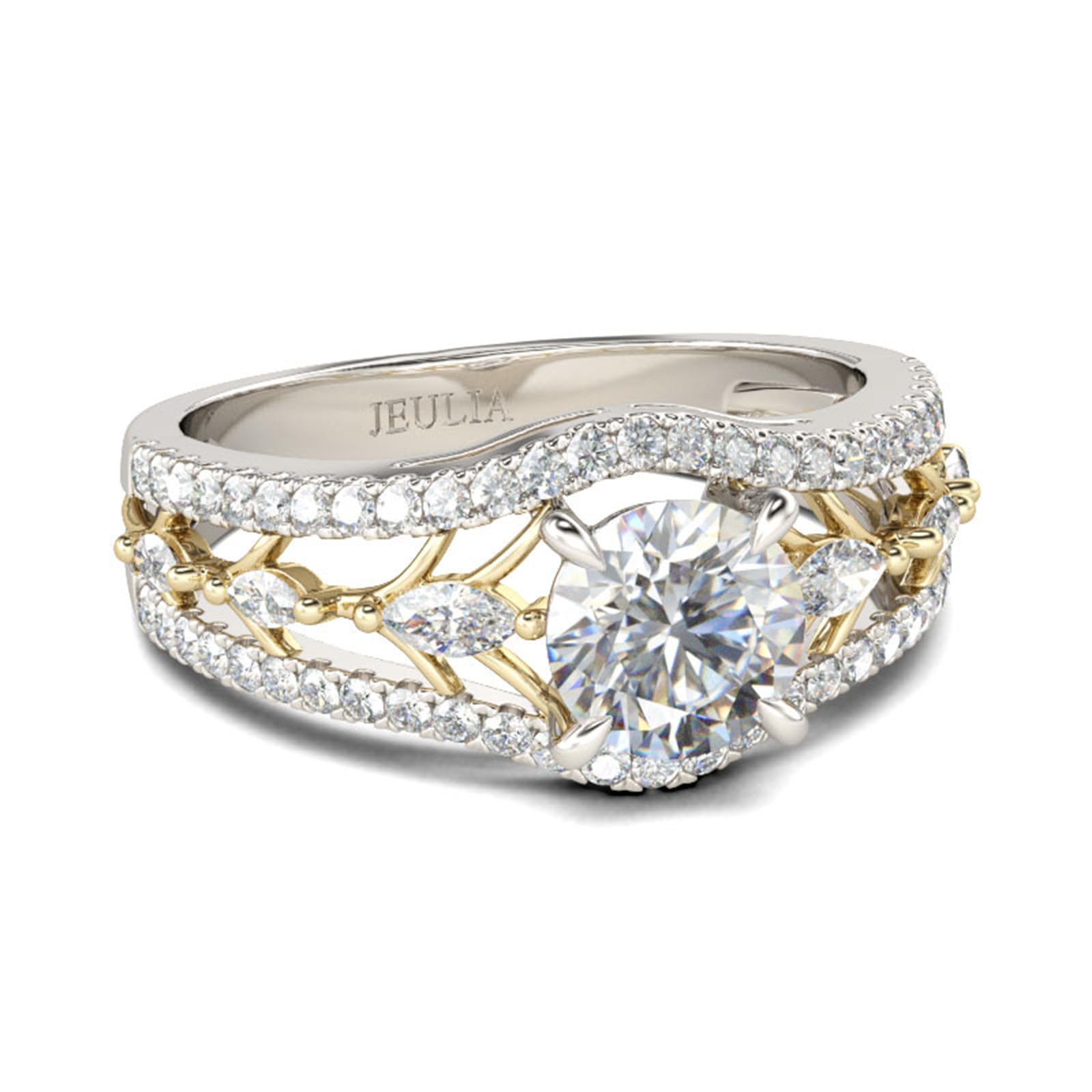 Jeulia Bagues rondes en argent sterling pour femme bagues de fiançailles bicolores avec boîte à bijoux pour femme, petite amie, anniversaire de mariage, Saint-Valentin