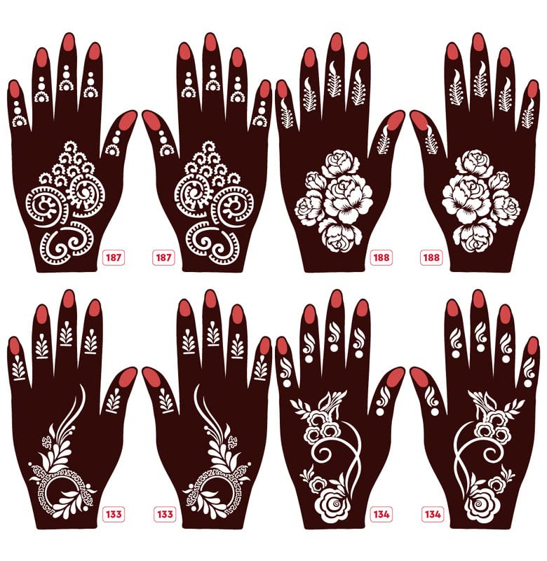 ApcuteMehandi for hands, Set of 8 Pcs for both hands, Easy to use, Best for Girls, Kids, Women | New Mehandi Stencils Design Stickers-Apcute-Set8New-187-188-133-134