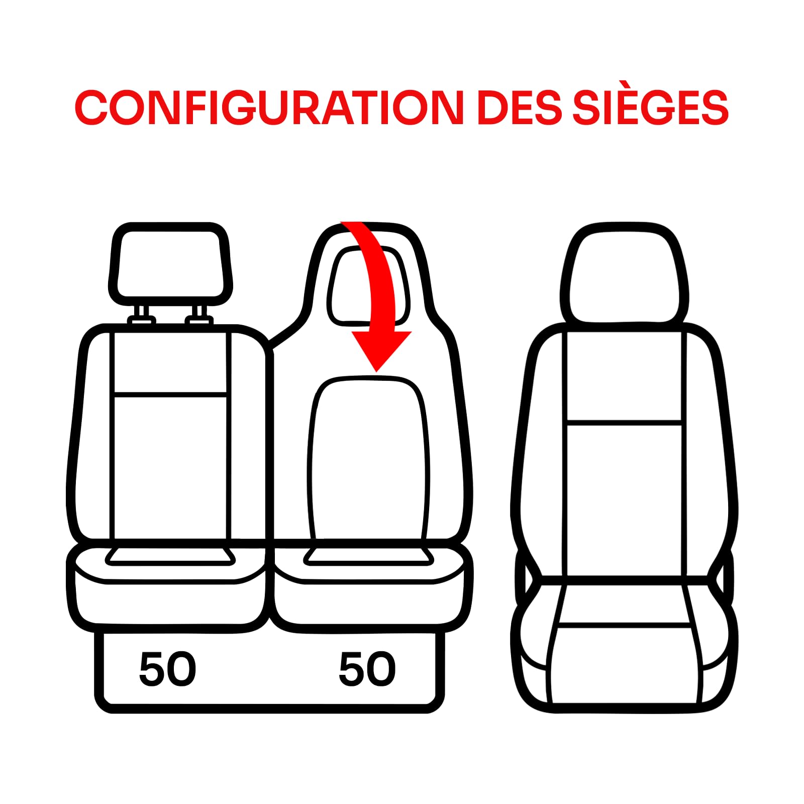 Housses de siège de voiture 2 + 1 pour Renault Master 4 / Nissan Interstar 3 2024-2026 - En lin - Ensemble de sièges avant droit passager divisé - Noir/gris