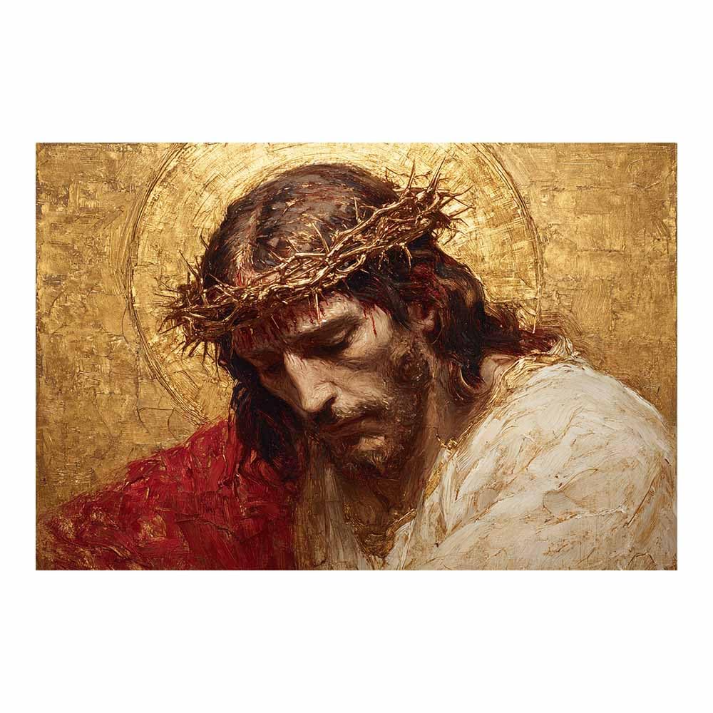 ZAMAEIU Christ Religions Canvas Wall Decor Wearing golden thorns Modern Abstract Religious Posters Prints for Living Room Bedroom Church Home Decoration(golden)-80x120cm Unframed