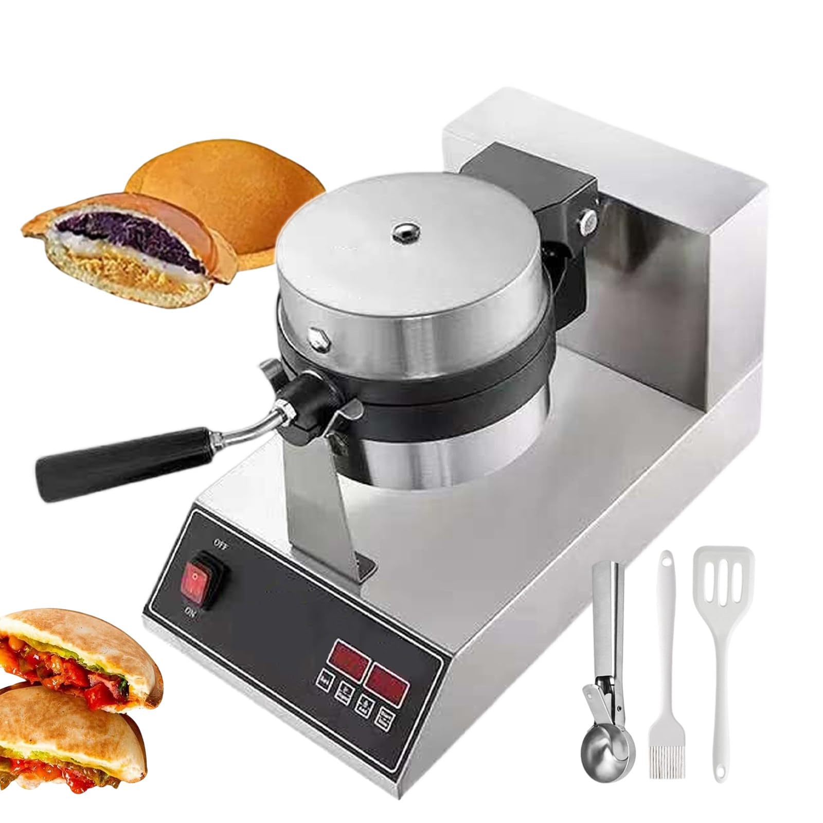 Máquina para Hacer Paninis Y Hamburguesas-Prensa Eléctrica para Sándwiches Y Relleno De Helado,con Control Digital De Temperatura Y Temporizador,Rotación De 180° Y Cuchara para Helado