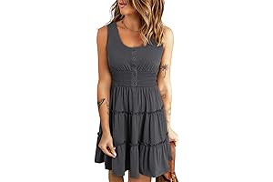 Womens Summer Dresses 2024 Sleeveless Button Down Smocked Elastic Waist Ruffle Tiered...