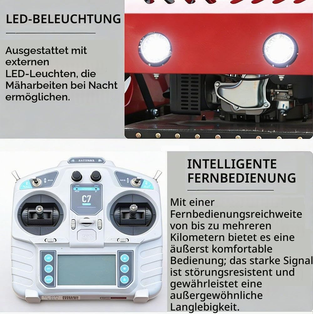 Raupen-Rasenmäher Mit Fernsteuerung – 9ps 224cc 4-Takt Benzinmotor, 55cm Schnittbreite, 60° Steigung, LED-Licht, Für Steilhänge, Obstplantagen & Gewerbliche Nutzung