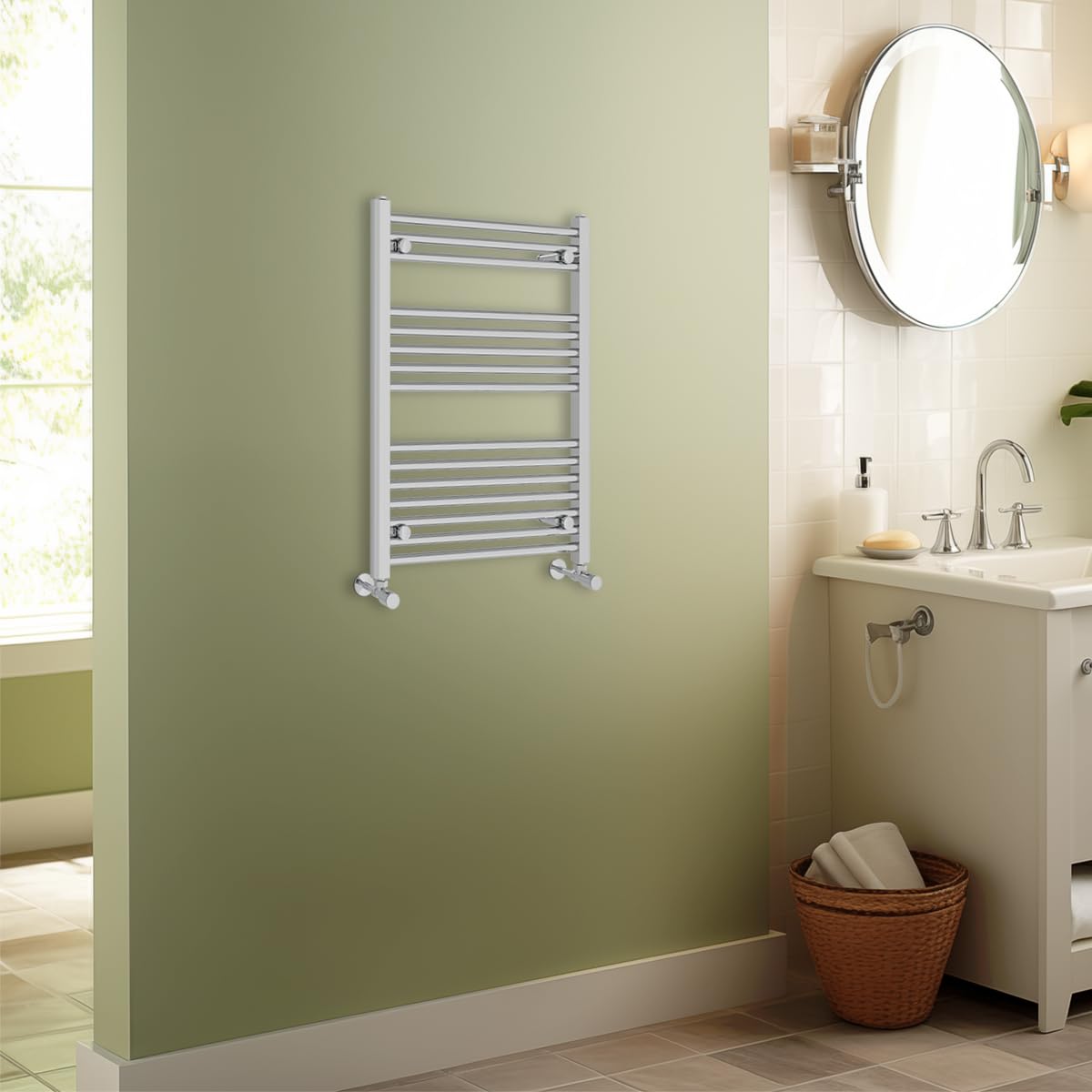 Warmehaus Chrome Contemporary Straight Heated Bathroom Towel Rail Radiator Rad - 800X600mm