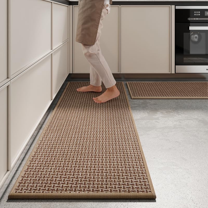 Sol de cuisine mouillé ? Tapis de cuisine lavable marron anti-glisse