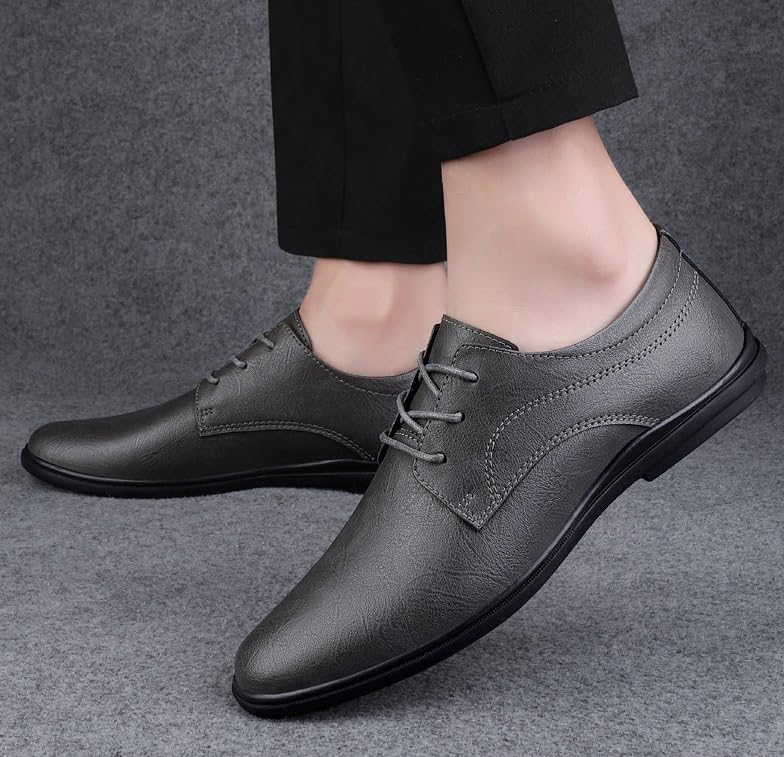 Men's Genuine Leather Oxford Shoes - Classic & Modern Wedding Formal Dress Shoes, Lightweight & Comfortable Derby Shoes for Men(Gray,8)4