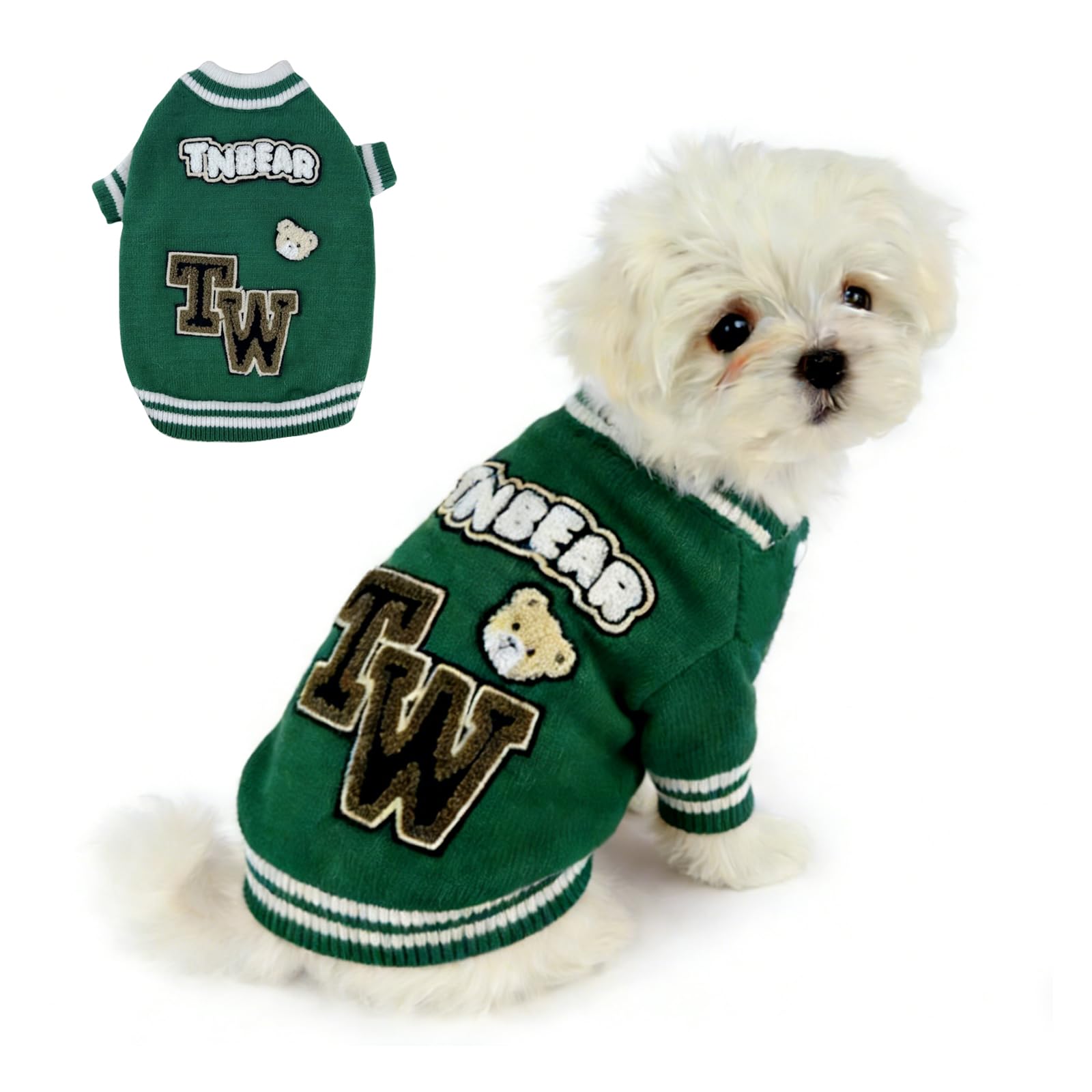 Dog Sweater Cardigan with Baseball Jacket Style - Warm Winter Jumper for Small & Medium Breed Pets (Size L）