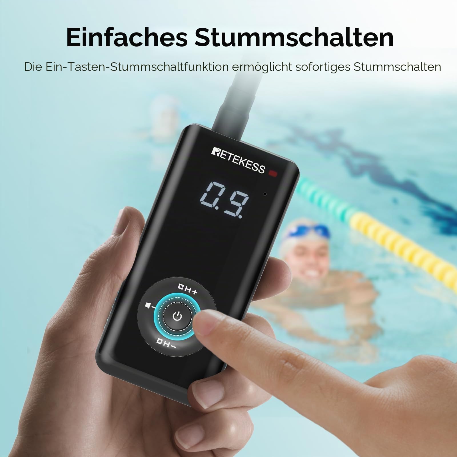 Retekess TT120 Swim Coach Communicator, Unterwasser-Kommunikator (1-5) | für Schwimmtraining, IP68 Wasserdicht, Knochenleitung, 120m Reichweite, Echtzeit-Coaching, Kabellose Unterwasserkommunikation