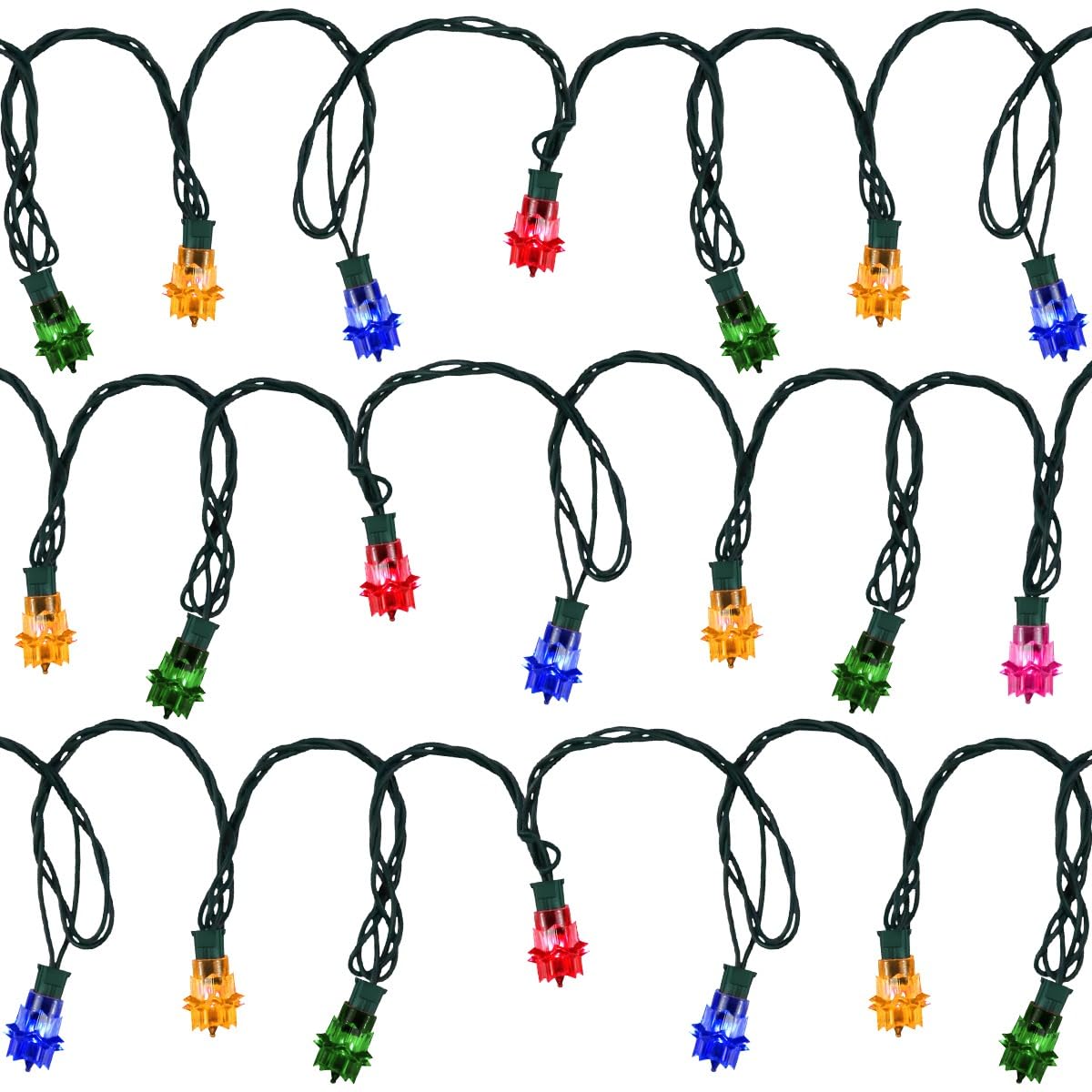 Retro Xmas Tree String Lights, 18 Foot Long, 20 Light Plug-in Indoor Christmas Lights - Multicolor Strand with Snowflake/Crown of Thorns Shaped Bulbs, Replacement Bulbs Included