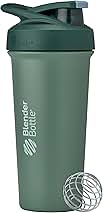 BlenderBottle Strada Sleek Shaker Cup Insulated Stainless Steel Water Bottle with Wire Whisk, 25-Ounce, (Green) Seaglass