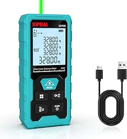 Kiprim Medidor de Distância A Laser Verde, Ferramenta de Medição de 100 Metros com Bateria Recarregável Usb Tipo C, Precisão de ±1,6 Mm, Nível Eletrônico, 10 Modos, Laser Classe Ii, Placa Refletora