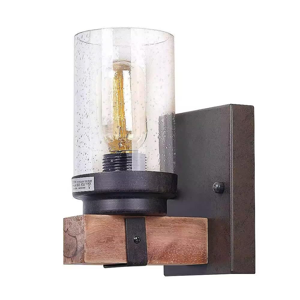 VDOQTLJT Bathroom Wall Sconce Industrial Lamp Farmhouse Light Fixture Black Rustic Vanity V-intage Clear Glass Lampshade with E26 Base Compatible with Decor Bedroom Lantern LED Chandelie