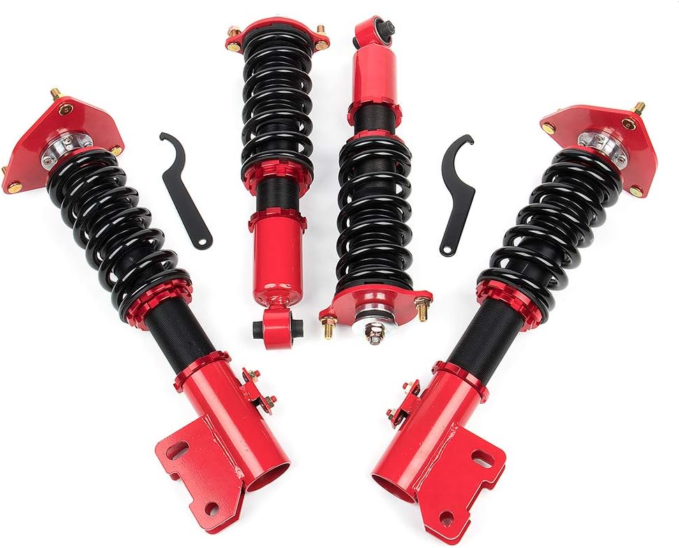 Adjustable Height Coilovers Struts Front And Rear Fit for 1991-1996 for Dodge Stealth, 1991-1999 for Mitsubishi 3000GT Coil Spring Over Shock (Set of 4) - Red