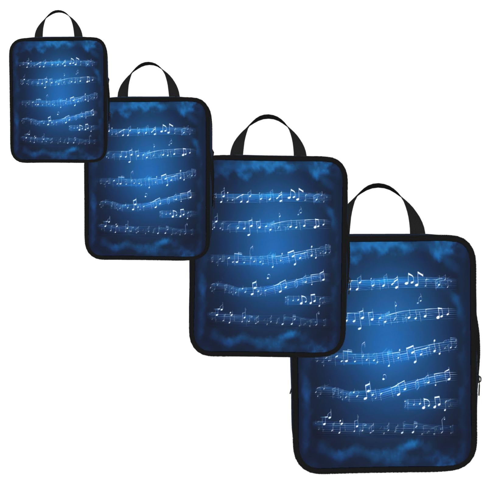 Blue Musical Notes Print 4 Set Compression Packing Cubes for Suitcases,Expandable Storage Bags Organizers