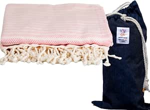 American Fluffy Peshtemal Beach Towel - Oversized 40"x70" Cotton Turkish Bath Towel With Travel Bag, Gray
